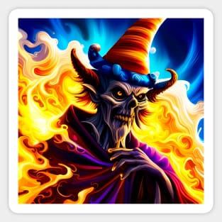 Infernal Sorcerer Menacing Lich Wizard in Vibrant Colors Sticker